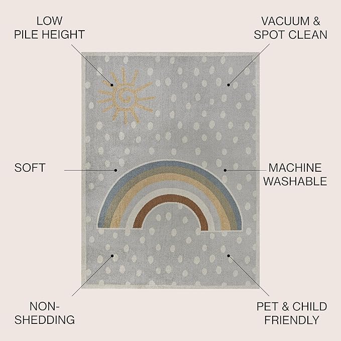 JONATHAN Y Machine-Washable Gray/Ivory/Yellow Indoor Area Rug, 4x6, Minha Rainbow Dots, Kids & Novelty, Casual, Classic, Bedroom, Kitchen, Living Room, Easy-Cleaning, Non-Shedding (KDW102A-4)