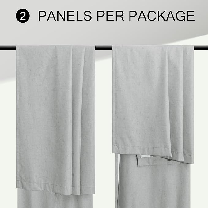 Living Room Darkening Curtains 72 Inches Long 6FT 6 FT Length 2 Panels Set Double Sided Blocking Light Gray Blackout Garage Window Coverings Grey Black Out Farmhouse Linen Drapes for Bedroom Cabin