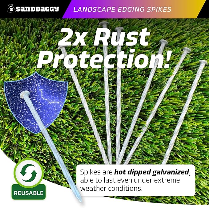 Sandbaggy 6 inch Galvanized Landscape Edging Spikes - Spiral Landscape Nails - 7 Gauge Steel - Great For Hard Rocky Soil - Also Great For Paver Edging, Artificial Turf, Landscape Fabric (1000, 6 inch)