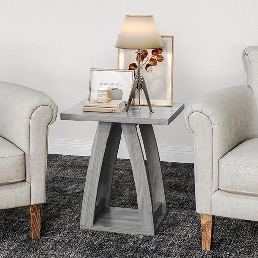 End Tables Living Room, Side Table Beside Sofa, Nightstand for Bedroom, Couch Side Table with Shelf, Modern End Table for Living Room, Grey End Table