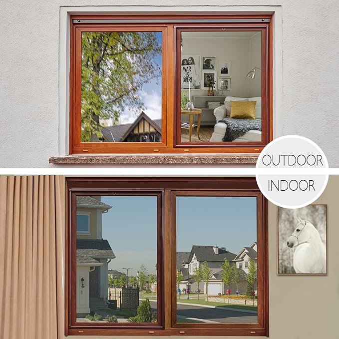 HIDBEA One Way Mirror Window Film Daytime Privacy, Reflective Window Tint for Home, Heat Control UV Blocking, Non-Adhesive Self Static Cling Window Sticker (Silver, 35.4 Inch x 32.8 Feet)