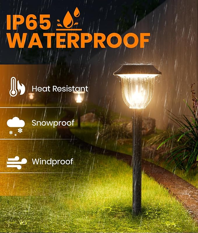 AOSEA LED Solar Lights for Outside,Bright 6 Pack Solar Lights Outdoor IP65 Waterproof,Landscape Lighting,Garden Decorative for Yard,Patio,Walkway,Sidewalk,Driveway,Lawn (Warm)