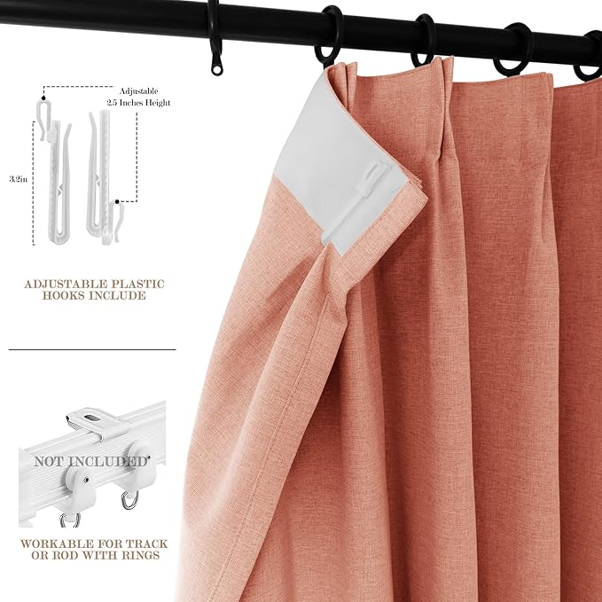 Full Blackout Privacy Curtains, 240 Inch Extra Wide Linen Blend Drapes, Pinch Pleat Window Drapery for Room Divider Storage/Space Room Separation, 1 Panel, W 240" x L 96", Orange