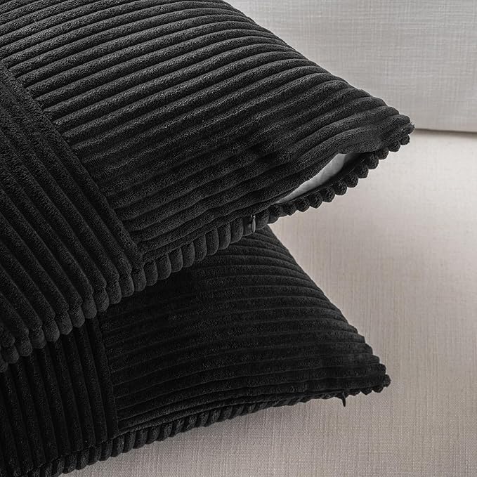 Fancy Homi 2 Packs Black Big Decorative Throw Pillow Covers 24x24 Inch for Couch Bed Sofa, Rustic Farmhouse Boho Home Decor, Soft Corss Corduroy Patchwork Accent Square Cushion Case 60x60 cm