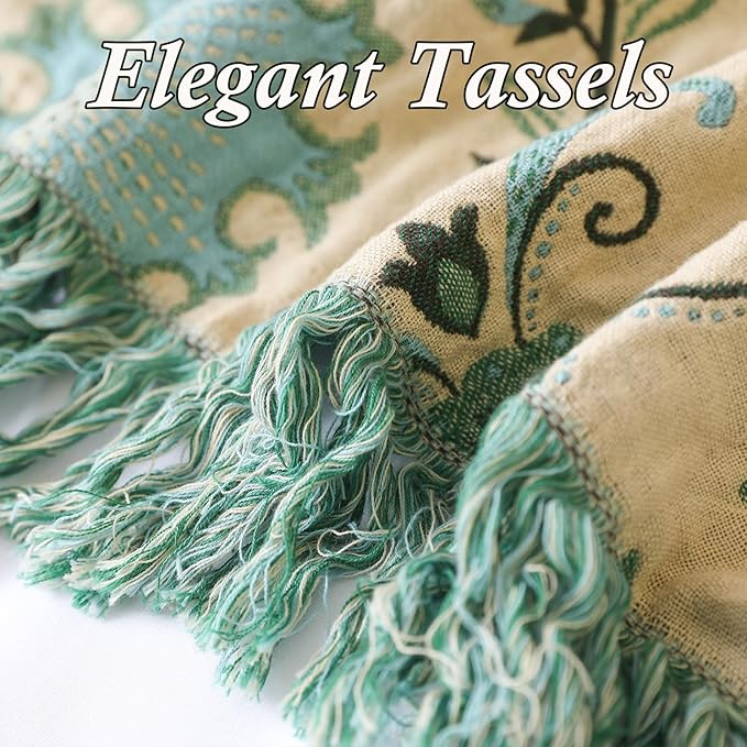 Snycler Boho Throw Blanket for Bed - 100% Cotton Ultra Soft Rustic Quilt - Blue Boho Floral Printed Farmhouse Decor Bed Blankets, 80"×90" All Season Rustic Throw for Sofa Couch Chair