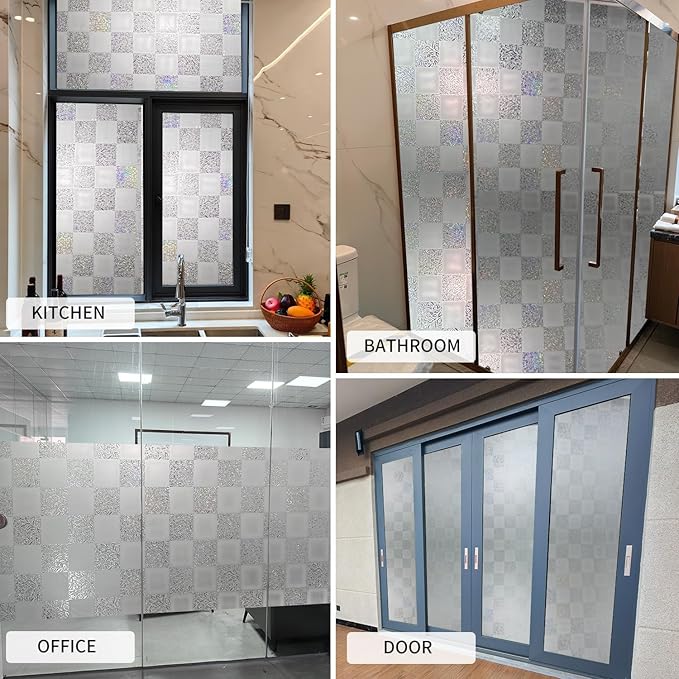 Window Film Privacy Day and Night with Installation Tools, Static Cling Glass Film Ideal for Home Shower Office Glass Door (White, 23.6 x 78.7 Inch)
