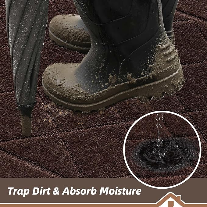 BEQHAUSE Dirt Trapper Door Mat 32" x 48", Doormat Non-Slip Entryway Rugs Washable, Dog Door Mat Stain Resistant and Absorbent Welcome Floor Mat for Front Back Door, Muddy Wet Shoes & Paws, Brown