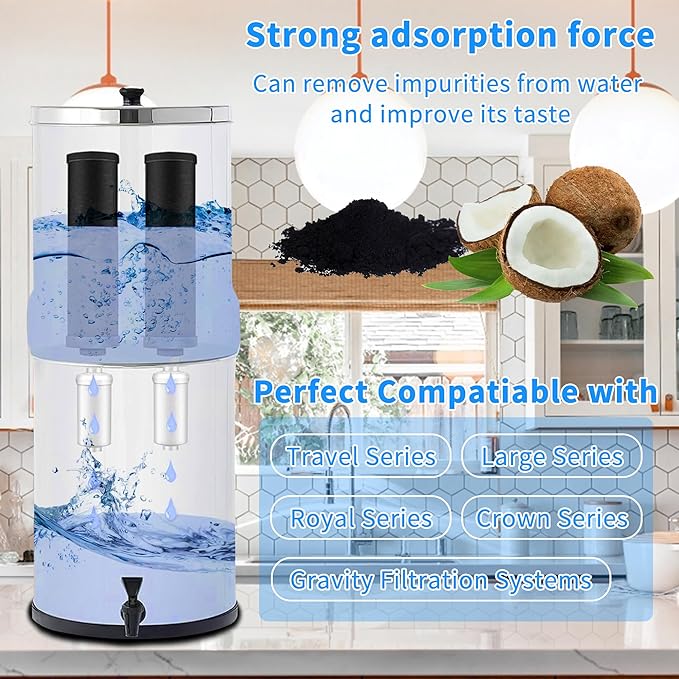 4 Pack Gravity Water Filter Replacement,Gravity Water Filter Replacement for Berkey® BB9-2® Black Filters & PF-2® Fluoride Filters, Compatible with Berkey® Filtration System