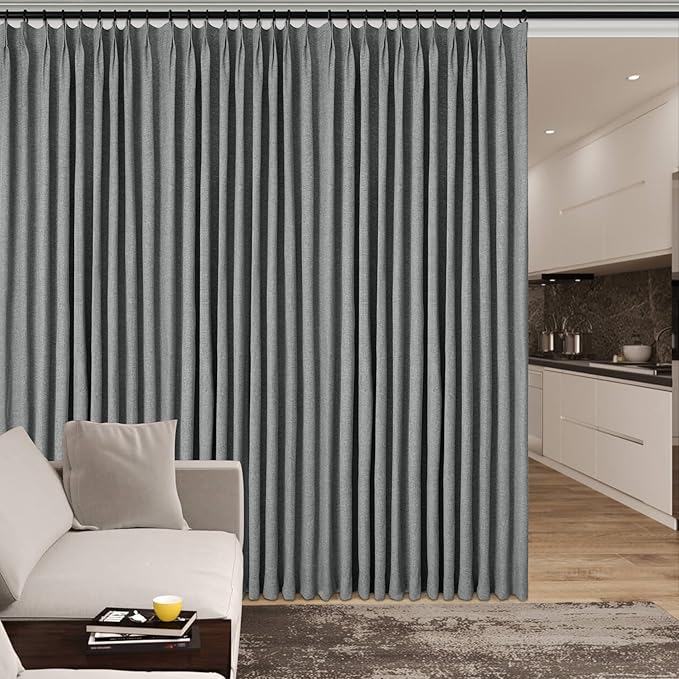 Room Divider Curtains Screen Partitions, Linen Look 100% Blackout Drapery 84 Inches Long, 120" Wide Pinch Pleated Window Drapes, Privacy Protecting, Light Blocking, (1 PC, Mid Grey)