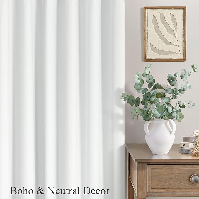 Thick Linen Blackout Curtains 105 Inches Long 2 Panels Set White Custom Length Heat Cold Draft Blocking Winter Curtains Back Tab Pocket Large Window Drapes for Office Home Living Room Bedroom 52 Wide