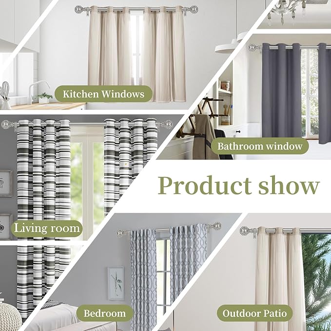 Silver Adjustable Curtain Rods for Windows:36-88 Inch Farmhouse Heavy Duty Curtain Rod for Bedroom Living Room,Boho Decorative Rustic Drapery Rods with Vintage Coastal Finial,Antique Silver