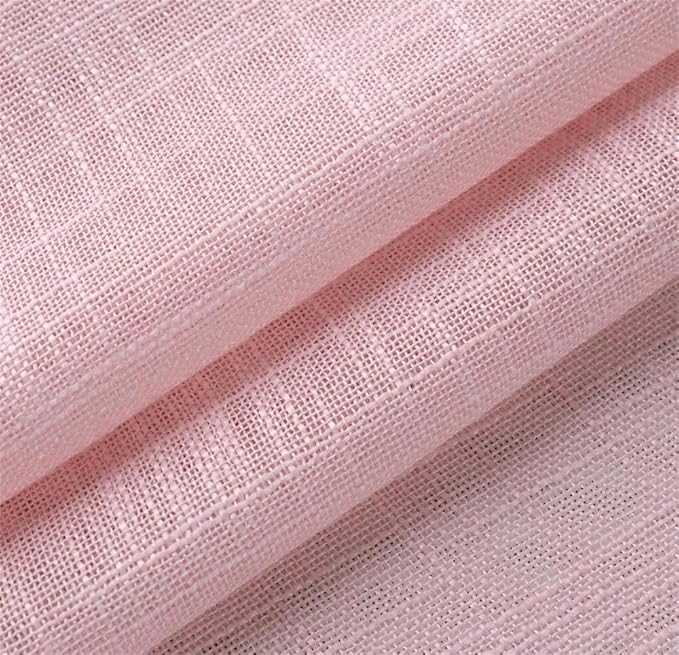 MIUCO Semi Sheer Curtains Poly Linen Textured Solid Grommet Curtains 63 Inches Long for Living Room 2 Panels (2 x 37 Wide x 63" Long) Pink