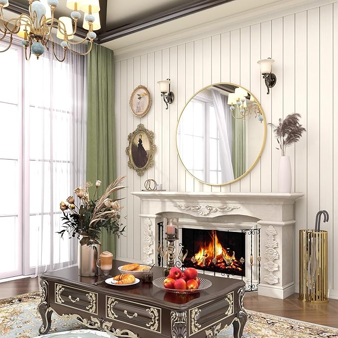 BEAUTYPEAK 30 Inch Round Mirror, Metal Frame Circle Mirror, Wall Mounted for Entryway, Bathroom, Vanity, Living Room, Gold