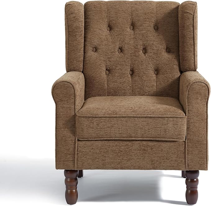 UIXE High Back Accent Chairs Set of 2, Upholstered Armchair in Fabric, Retro Wingback Arm Chair for Living Room, Comfy Single Sofa Bedroom Reading Seat with Solid Wood Legs - Brown