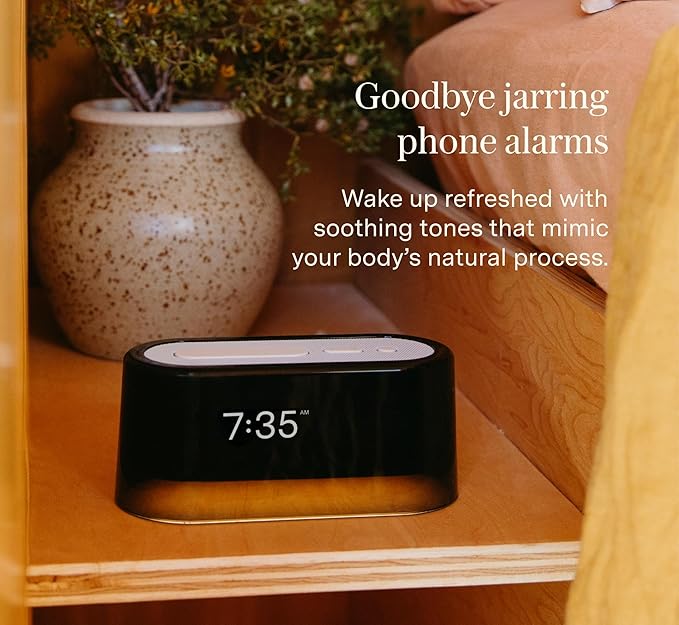 Loftie Alarm Clock with Sound Machine – Smart Alarm Clock with Light, White Noise, Bluetooth Speaker, Night Light Sound Machine, 100+ Sounds, Blackout Mode, No WiFi Mode, Optional Subscription - Black