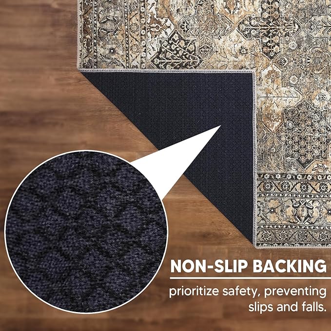 Keen Home Design 2x12 Rug - Machine Washable Runner Rug with Non-Slip Backing, Ideal for Hallway, Entryway, Kitchen, Laundry Room - Vintage, Easy Clean, Durable, Low Pile - (2'6" x 12')