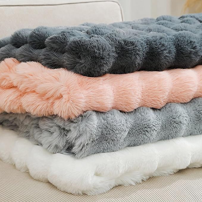 UKELER Pink Faux Fur Throw Blanket for Girls 50''x60'' Decorative Shaggy Velvet Blanket Fluffy Cozy Plush Warm Bed Throws for Bedroom, Living Room, Couch, Sofa, Office, Camping
