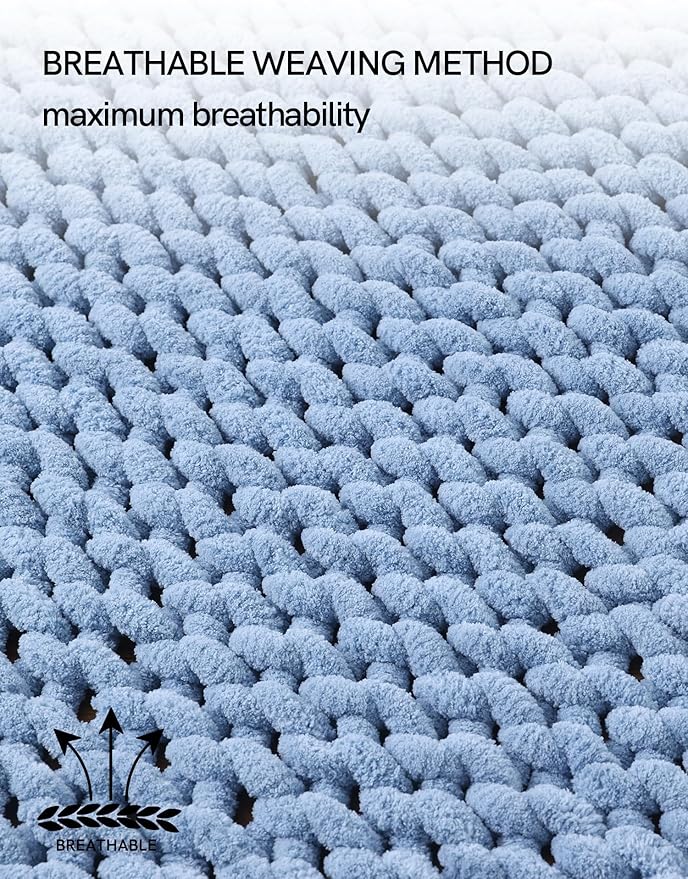 YnM Chunky Throw Blanket, Medium-Weight, Hand Knitted with Chenille Yarn, Skin Friendly, Ventilated and Breathable, Machine Washable, Home Décor Piece for Couch Sofa and Bed (Chambray Blue 30x40 Inch)