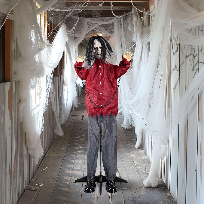 AW Animated Halloween Decorations,Scary Zombie Props 5.5 Ft Full Life Size with Motion/Sound Activated Glowing Eyes Horror Party Haunted House Outdoor Indoor Decorations 2025