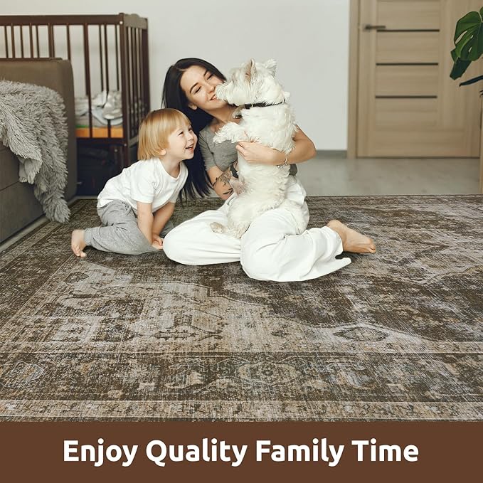 AMOAMI-2X3 Small Rug-Washable Rugs Entryway Mat Indoor-Soft Vintage Non Slip Rugs for Kitchen Laundry Room Bathroom Brown/Coffee Decorative Accent Rug for in Front of Sink 24 Inch x36 Inch