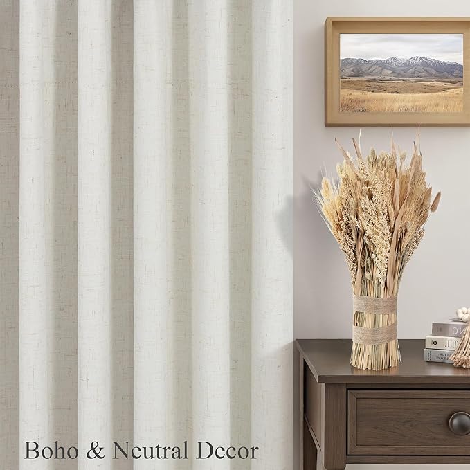 Room Darkening Curtains 72 Inch Long 2 Panels Burg Elegant Heavy Linen Complete Blackout Insulated Bay Window Curtains Viral Modern Neutral Drapes for Bedroom Cabin Kitchen 6FT Length Back Tab Cream