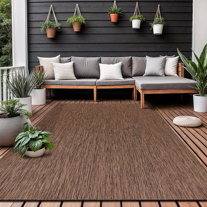 Washable Indoor Outdoor Rug 6x9 Weather Resistant Area Rugs Modern Solid for Porch Deck Balcony Backyard Patio Outside Carpet (6 X 9 Gold Brown)