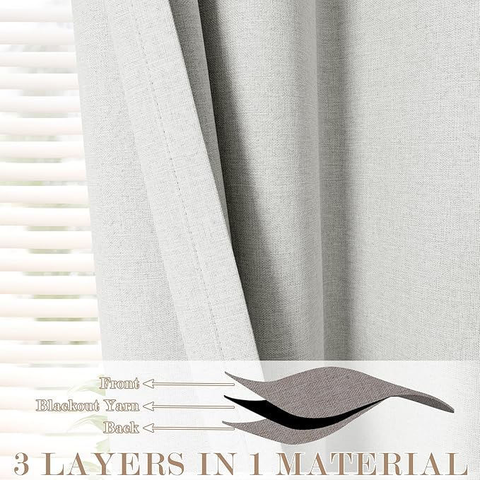 Full Blackout Privacy Curtains, 240 Inch Extra Wide Linen Blend Drapes, Pinch Pleat Window Drapery for Room Divider Storage/Space Room Separation, 1 Panel, W 240" x L 96", Greyish White