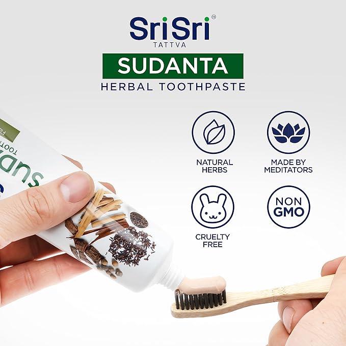 Sri Sri Tattva Sudanta Herbal Toothpaste for Oral Care Protection - Fluoride Free Ayurvedic Toothpaste to Strengthen Teeth and Gums Without Causing Sensitivity - All Natural, 200g (1 Pack)