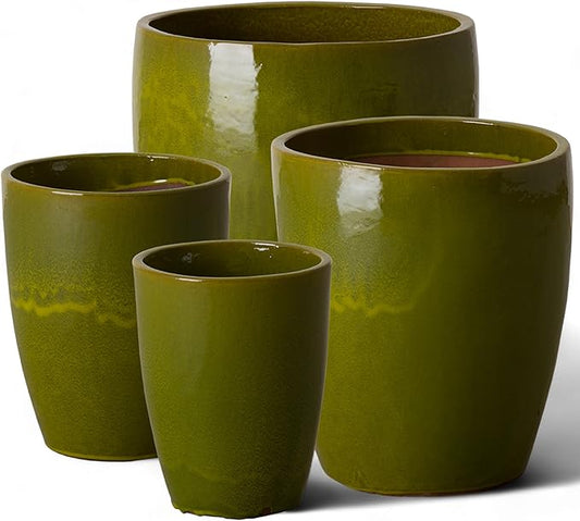 Emissary Home and Garden Bullet 12in., 14in., 15.5in., 21in. H Green Ceramic Round Planters with Drainage Hole (Set of 4)