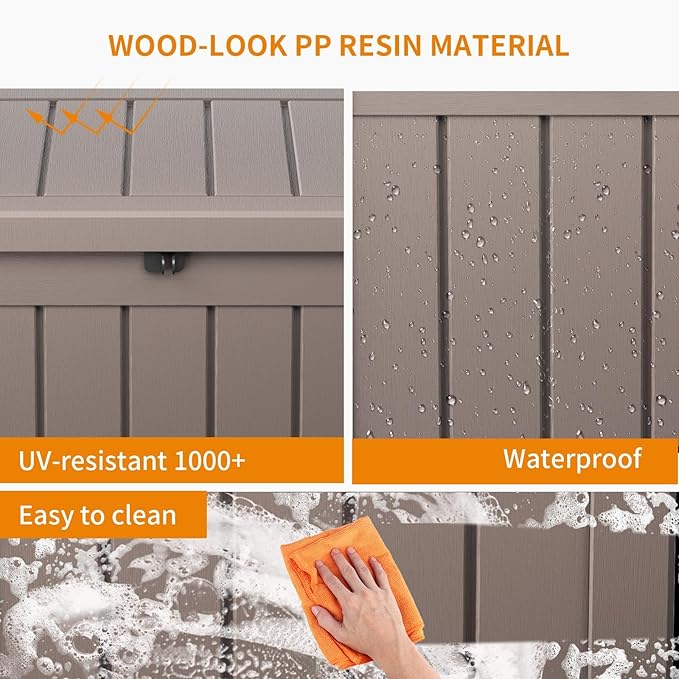 Vixzen 50 Gallon Resin Deck Box, Lockable Outdoor Storage Box for Patio Cushions Storage Furniture,Garden Tools, Pool Supplies, Weatherproof and UV Resistant- Grey