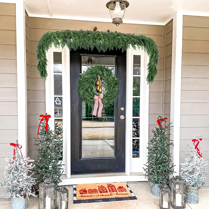 Hananona 6 FT Artificial Cedar Garlands, Real Touch Winter Cedar Cypress Garland, Green Artificial Greenery Pine Garland for Table, Mantle, Wall, Indoor, Outdoor Christmas Decorations (1, 6 FT)