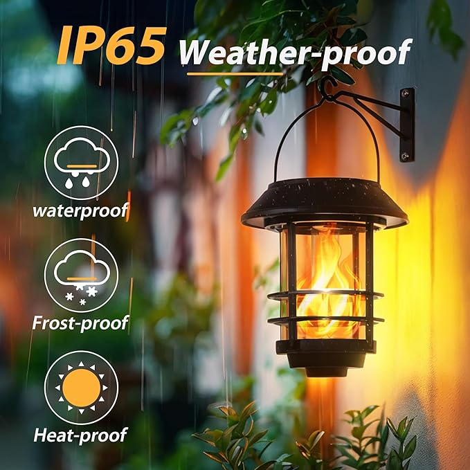 Otdair Solar Wall Lantern Outdoor, Flickering Flames Solar Sconce Lights Outdoor, Hanging Lamps Wall Mount for Front Porch, Patio and Yard, 4 Pack