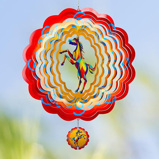 12 inch Horse 3D Stainless Steel Wind Spinners, Hanging Garden Spinner Kinetic Art Garden Decorations, Reflective Wind Sculpture for Indoor/Outdoor Decor