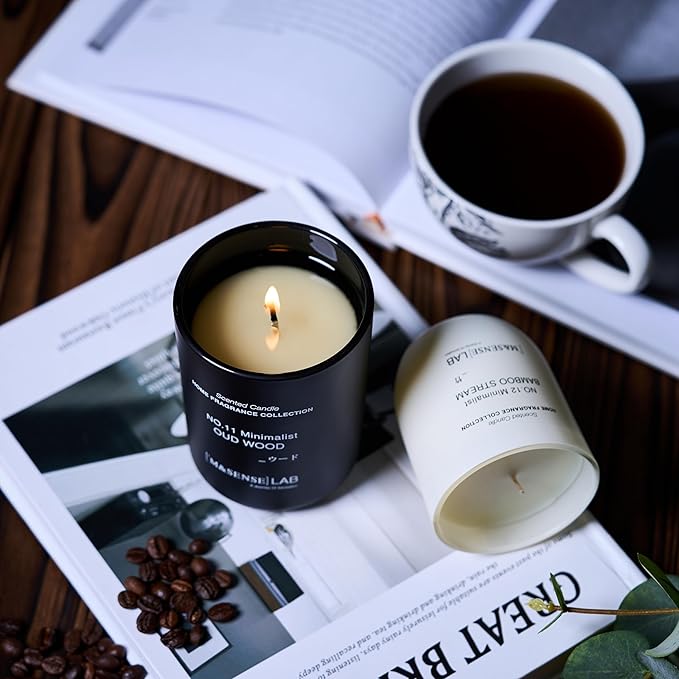 M&SENSE Natural Soy Candle| Vanilla Sandalwood | 16.6 oz, 95H Burn | Minimalist Scented Candle for Relaxation, Gifting, Home Décor | for Bedroom, Office, Party Large
