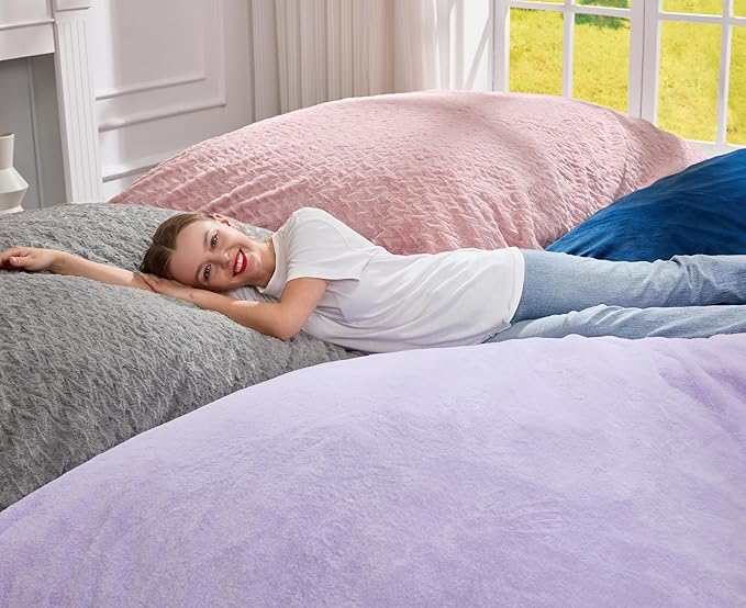 Hobestluk 3 in 1 Bean Bag Chair Giant Bean Bag Chairs for Adults with Plush Faux Fur Cover Convertible Bean Bag Floor Cushion with Machine Washable Cover for Living Room (Plush Dark Grey)