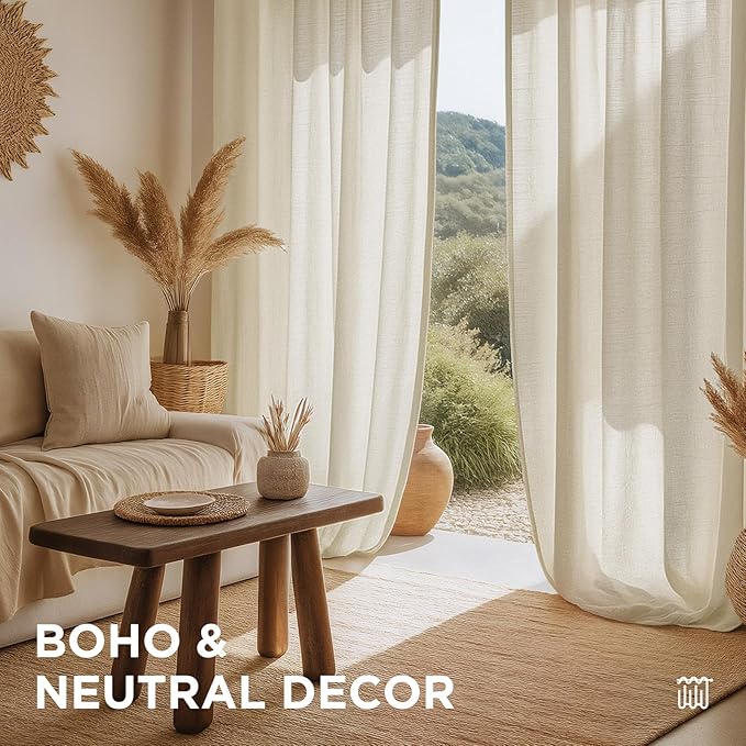 Joydeco Linen Curtains 120 inch Length 2 Panel Set, Light Filtering Curtain for Living Room Bedroom, 52 inch Wide Drapes with Rod Pocket Back Tab