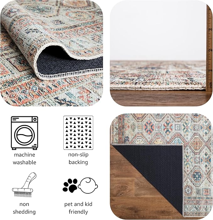 Keen Home Design 3x5 Rug - Machine Washable Entry Rug with Non-Slip Backing, Ideal for Enteryway, Kitchen, Bathroom, Laundry Room - Vintage, Easy Clean, Durable, Low Pile Rug - (3' x 5')