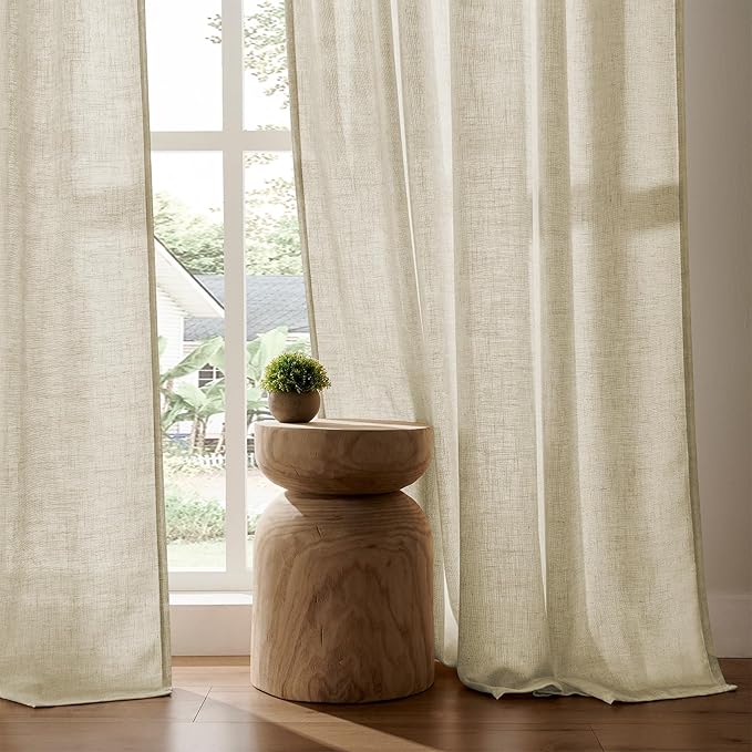Joydeco Linen Curtains 90 Inch Length 2 Panel Sets,Light Filtering Curtains for Bedroom 100 Inch Wide Living Room Drapes with Back Tabs & Rod Pockets (W100 x L90 Inch, Linen)