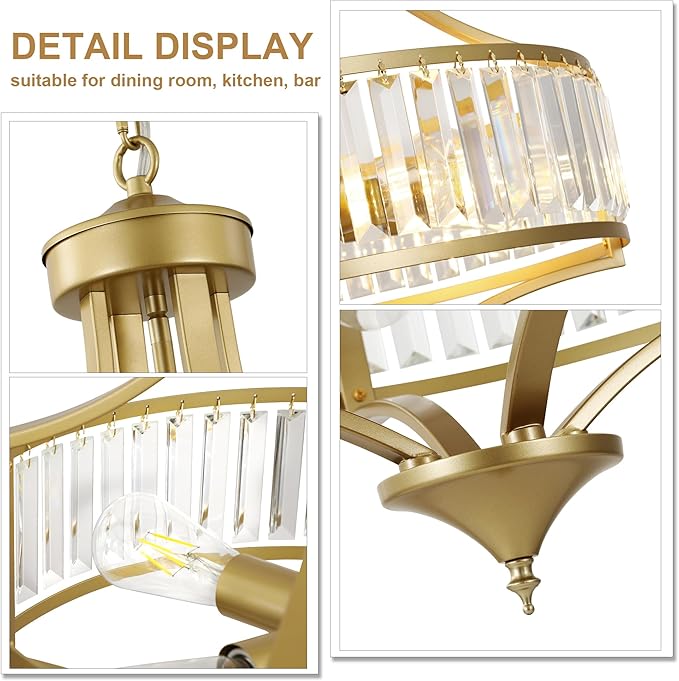20" Modern Crystal Chandelier, 5-Light Gold Dinning Room Light Fixtures Over Table, Hanging Round Pendant Chandelier for Kitchen Island Entryway Bedroom Office Bathroom Stairwell