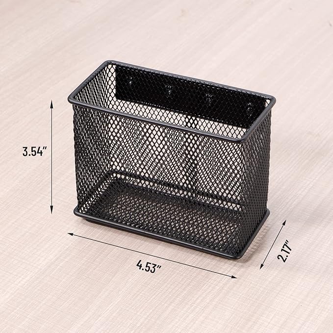 4.5'' × 2.2'' × 3.5'' Magnetic Basket for Whiteboard Black Magnetic Basket for fridge, Magnetic Locker Organizer Holder with 4 Strong Magnets, Magnetic Holder for Refrigerator Locker,