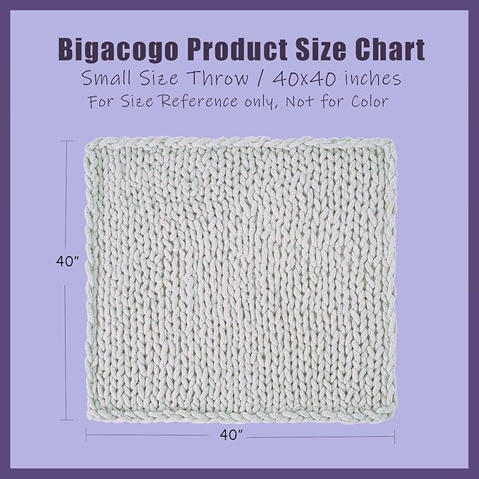 Bigacogo Chunky Knit Throw Blanket for Couch, 40x40 inches, 100% Hand Knitted with Thick Jumbo Chenille Yarn, Cozy Soft Large Rope Knot Cable Crochet Blankets for Sofa Bed Living Room, Chocolate