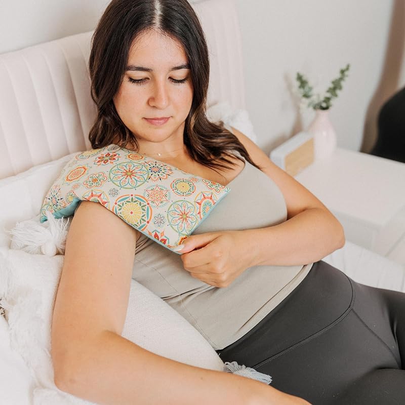 Large Microwave Heating Pad with Flax Seed, Scented or Unscented, Good For Back Pain or Cramps, Moist Heat Therapy or Ice Pack, Microwavable Bean Bag, 6" x 12" (Peach Floral, Lavender)