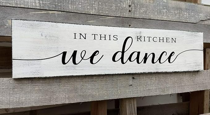 in This Kitchen We Dance Sign, Rustic Farmhouse Wood Wall Hanging Kitchen Plaque Decorations, Kitchen Sign Decor for Dinning Room (Dance) 6x16 Inch