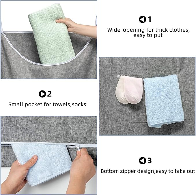 X-Large Door Hanging Hamper Bag,2 Pack Large Capacity Hanging Laundry Hamper Basket with Wide Opening Dirty Clothes Laundry Hamper Storage Bag Size 35X22inch(Grey-2Pack)