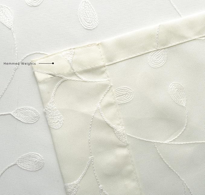 MIUCO Floral Embroidered Semi Sheer Curtains Faux Linen Grommet Curtains for Girls Room 52 x 84 Inch Set of 2, Off White