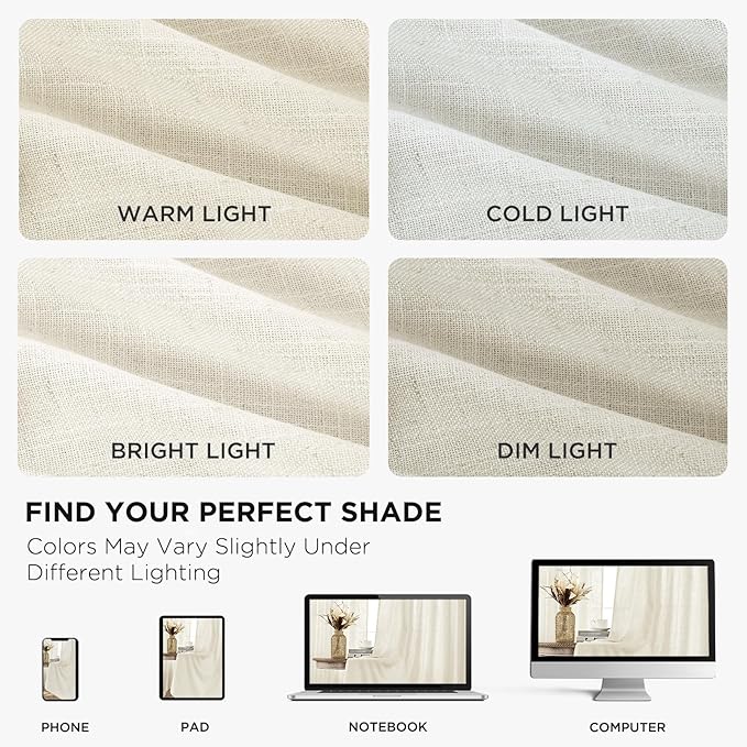 Joydeco Linen Curtains 72 inch Length 2 Panel Set, Light Filtering Curtain for Living Room Bedroom, 52 inch Wide Drapes with Rod Pocket Back Tab