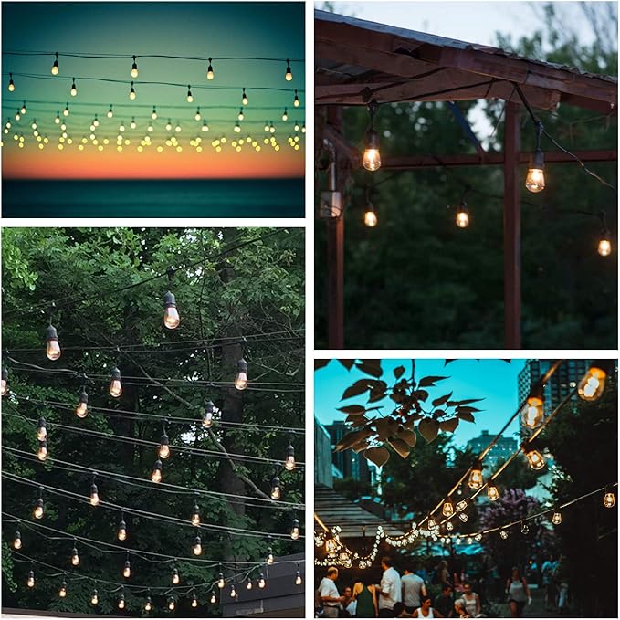 Hometown Evolution, Inc. 50 Foot E26 Commercial Edison Bulb String Lights with 25 Suspended Sockets and S14 Lantern Edison 11 Watt Bulbs
