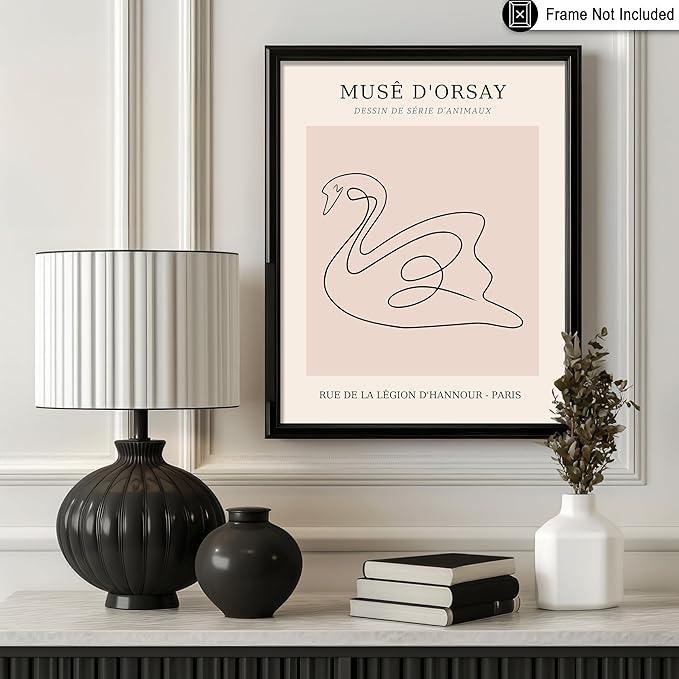 Poster Master Vintage Poster - Retro One Line Swan Drawing Print - Swan Art - Bird Art - Minimal Gift for Her, Animal Lover - Abstract Decor for Home, Office, Bedroom - 8x10 UNFRAMED Wall Art