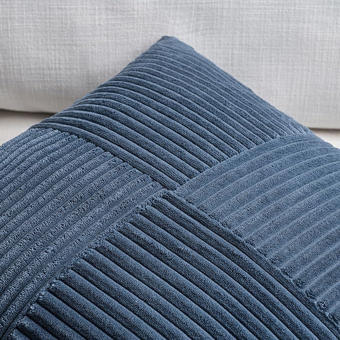 Fancy Homi 2 Packs Dusty Blue Euro Decorative Throw Pillow Covers 28x28 Inch for Couch Bed, Rustic Farmhouse Boho Home Decor, Soft Corss Corduroy Patchwork Textured Square Cushion Case 71x71 cm