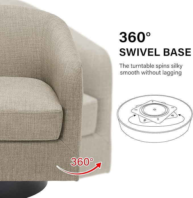 Swivel Barrel Accent Chair, Modern Round Linen Arm Chair for Living Room, Bedroom, Comfy Club Reading Chairs for Adults, Linen Fabric, Light Brown, Set of 2